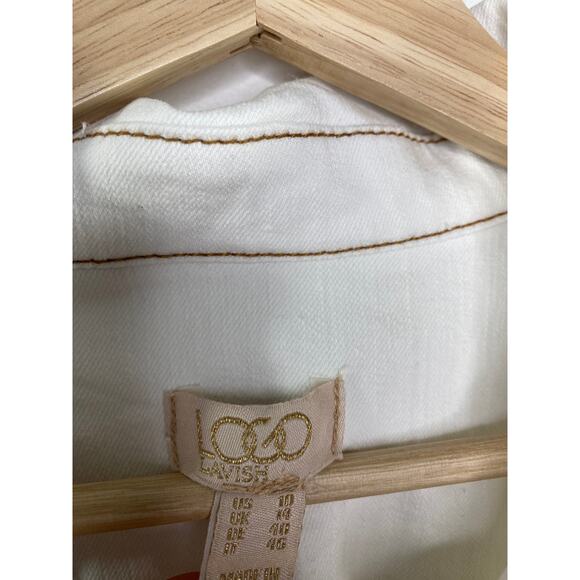 LOGO Lori Goldstein White Denim Patchwork Button Front Jacket Women's Size 10 - Picture 6 of 8